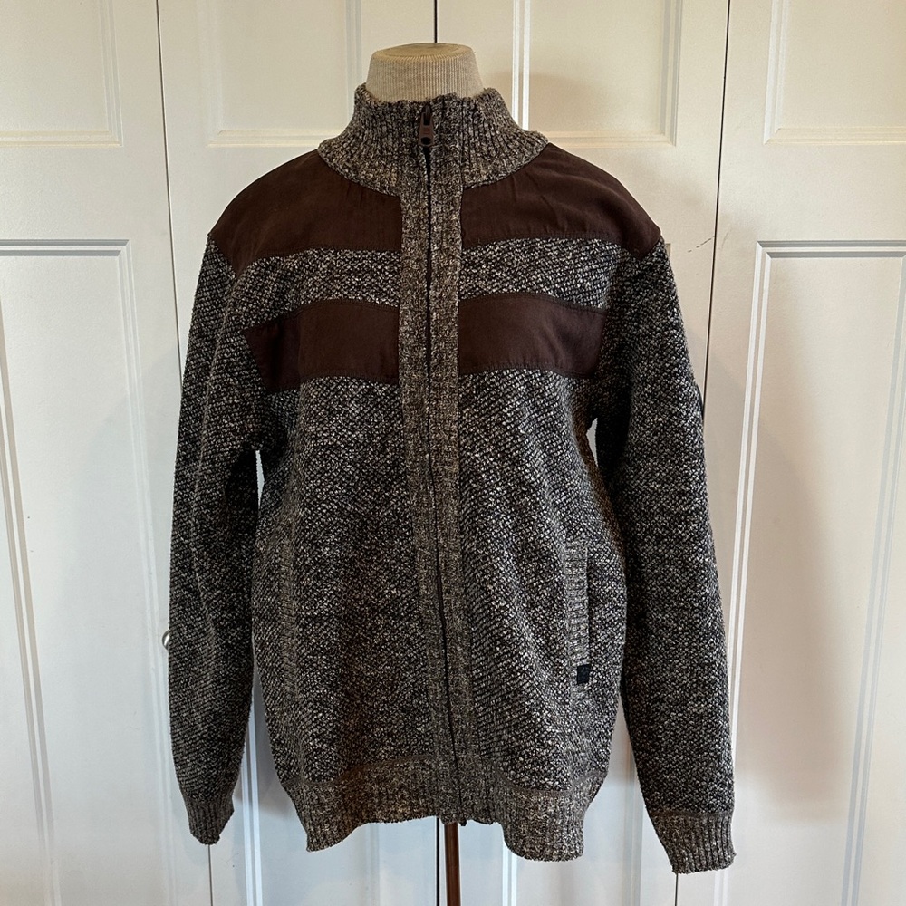 Buffalo David Britton Men’s Full Zip Brown Sweater; Size Men’s L - Fleece Lined